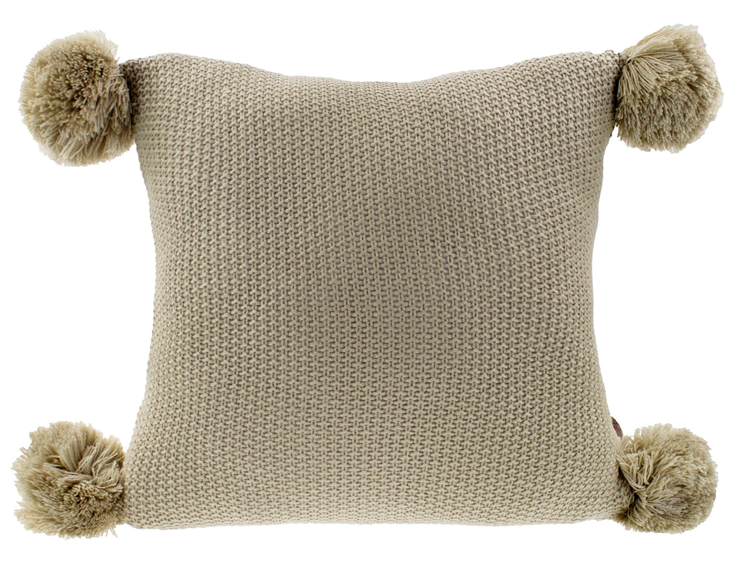 Khaki Chunky Knit Pom Pom Throw Pillow Cover