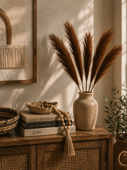 Faux Brown Pampas Stems — Set of 5