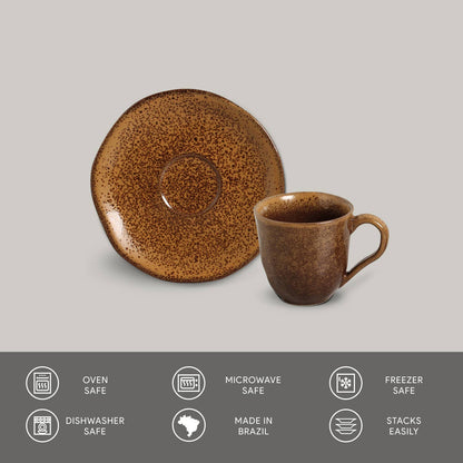 Espresso Coffee Cup & Saucer 4.1 Oz Home Decor, Dijon: Brown / Stoneware