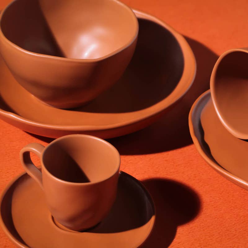 Espresso Coffee Cup & Saucer 4.1 Oz Home Decor, Terracotta: Brown / Stoneware