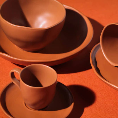 Espresso Coffee Cup & Saucer 4.1 Oz Home Decor, Terracotta: Brown / Stoneware
