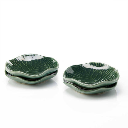 Lotus Leaf Ceramic Appetizer Plates - Set of 4